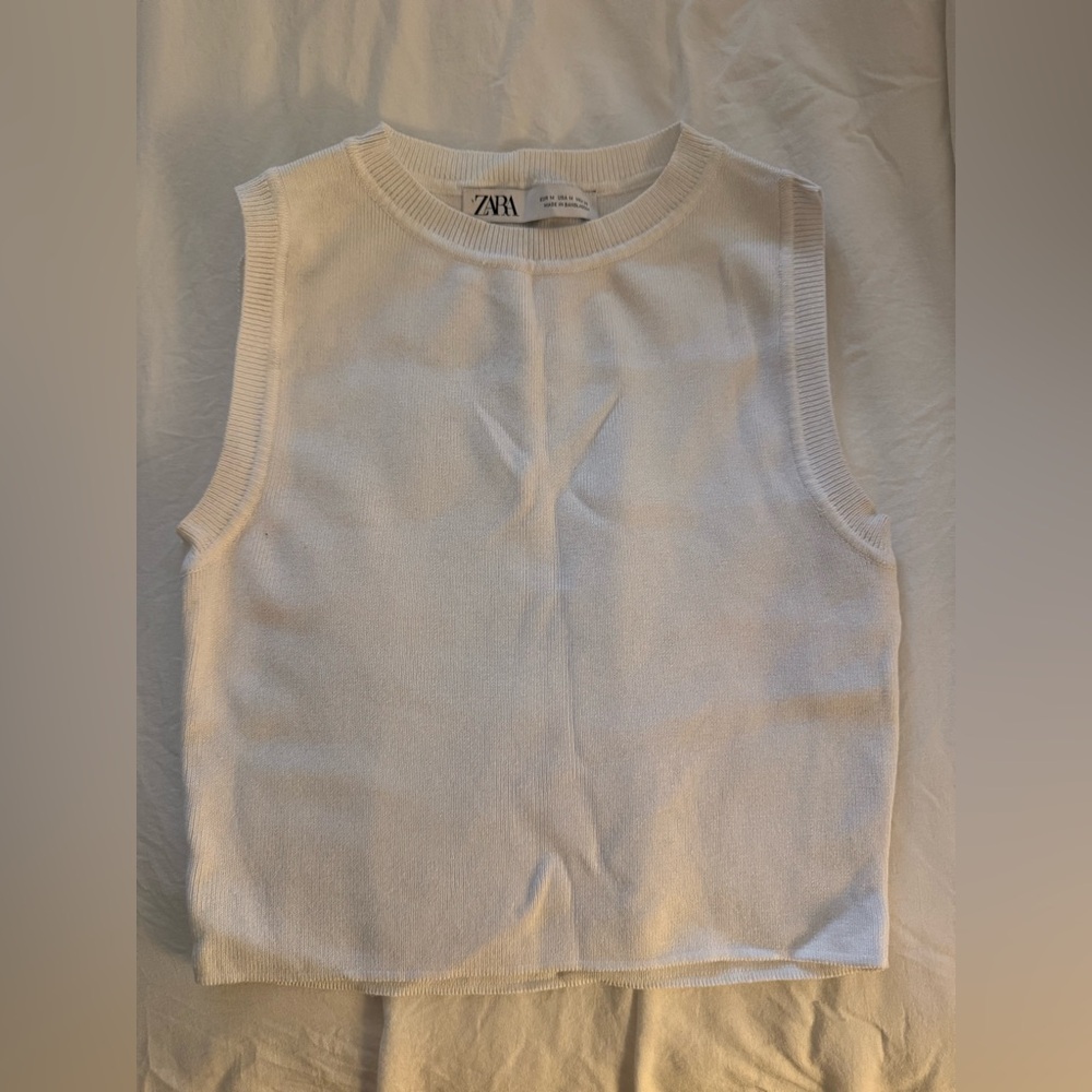Zara White Cropped Sleeveless Sweater Tank